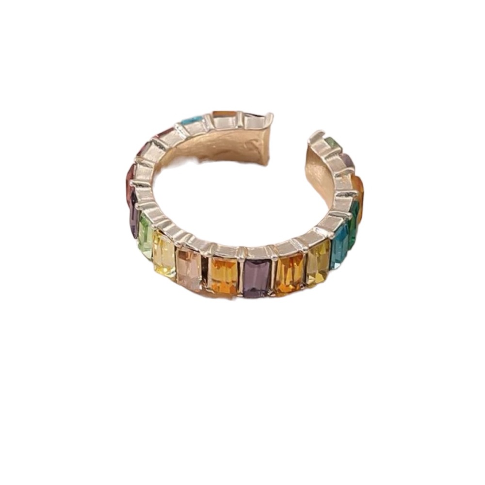 Gold and Colorful Rhinestone Cuff Ring - Picture 2 of 10